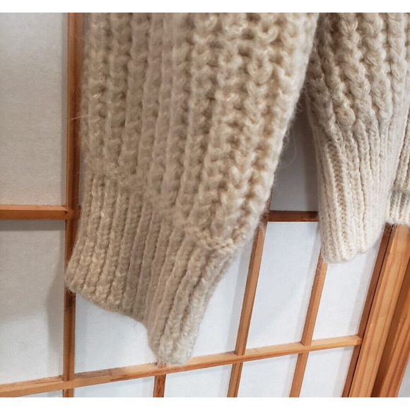 MNG Mango Fringe Side Sweater Pullover Oversized Chunky Crew Neck Cream Small - Picture 4 of 7